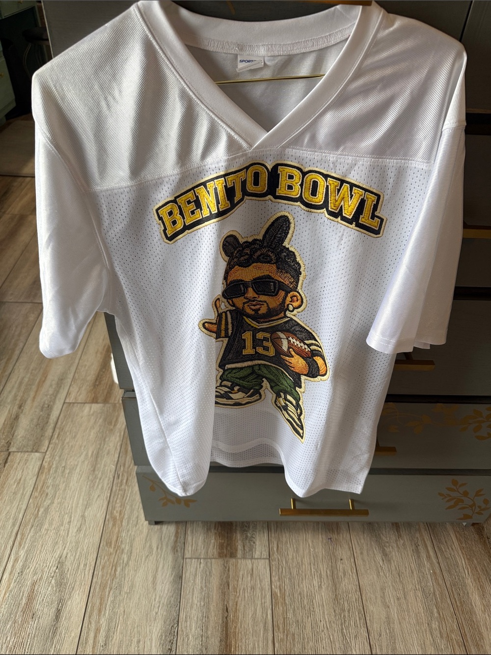 Sport-Tek White Benito Bowl Jersey with Yellow & Black Trim
